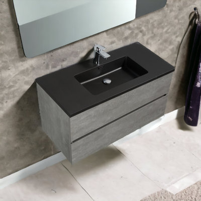 Meuble-lavabo mural simple 36 po avec comptoir en quartz Lecio