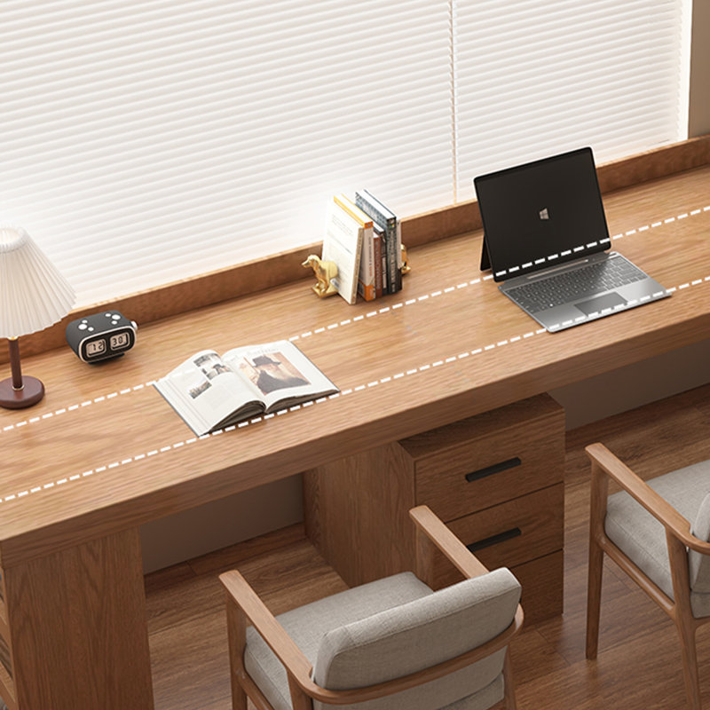 Brown Rectangular Solid Wood+Glass desk, 29.53" H x 86.61" W x 47.24" D