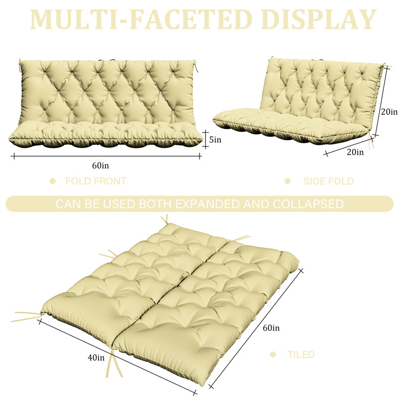 5'' Outdoor Waterproof Cushion For Swing Chair Garden Bench, 60" W x 40" D, Light Yellow