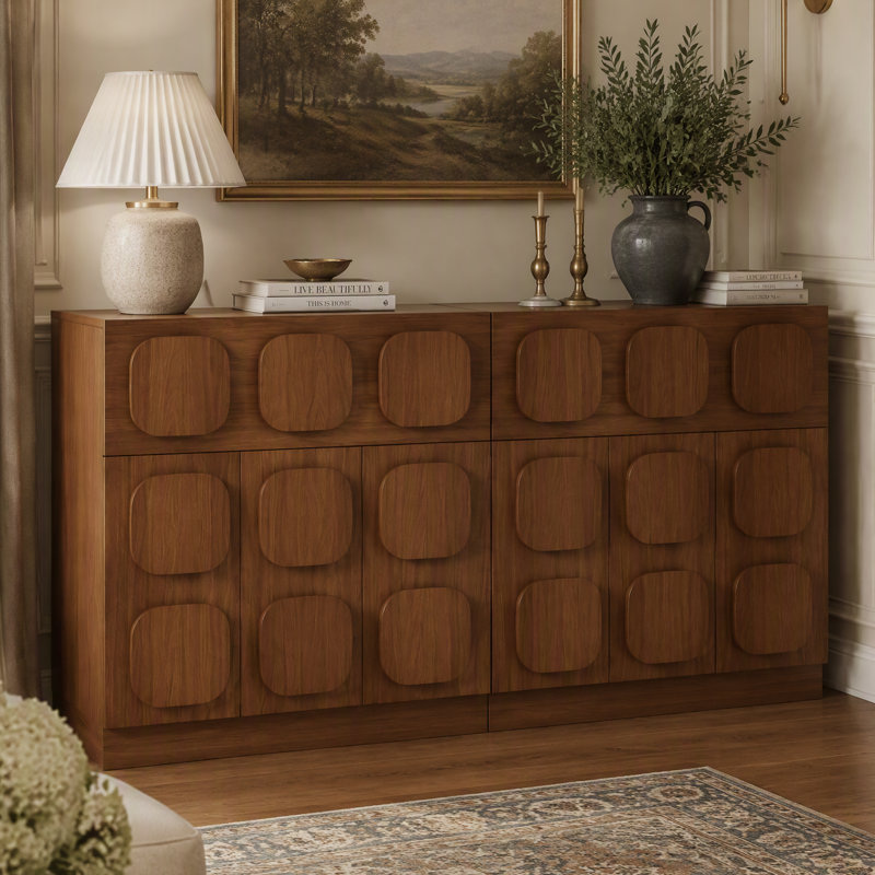 Ensemble de 2 buffets modernes en bois brun, armoire de rangement Mid-Century avec tiroirs et armoires, armoire d'appoint autoportante avec rainure pour le salon de la salle à manger