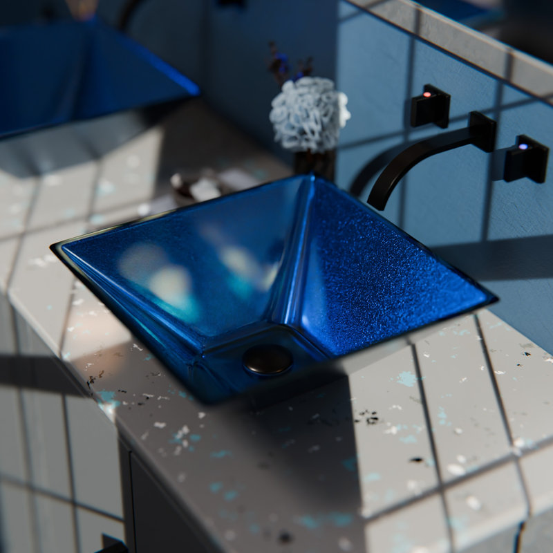 Novatto 17'' Glass Square Bathroom Sink, Matte Black