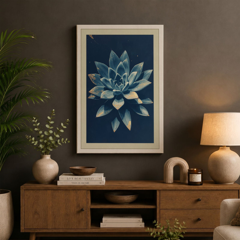 Lotus in Starlight Botanical - Wrapped Canvas, 18x12 - 45.7 x 30.5 cm, Ochre Border