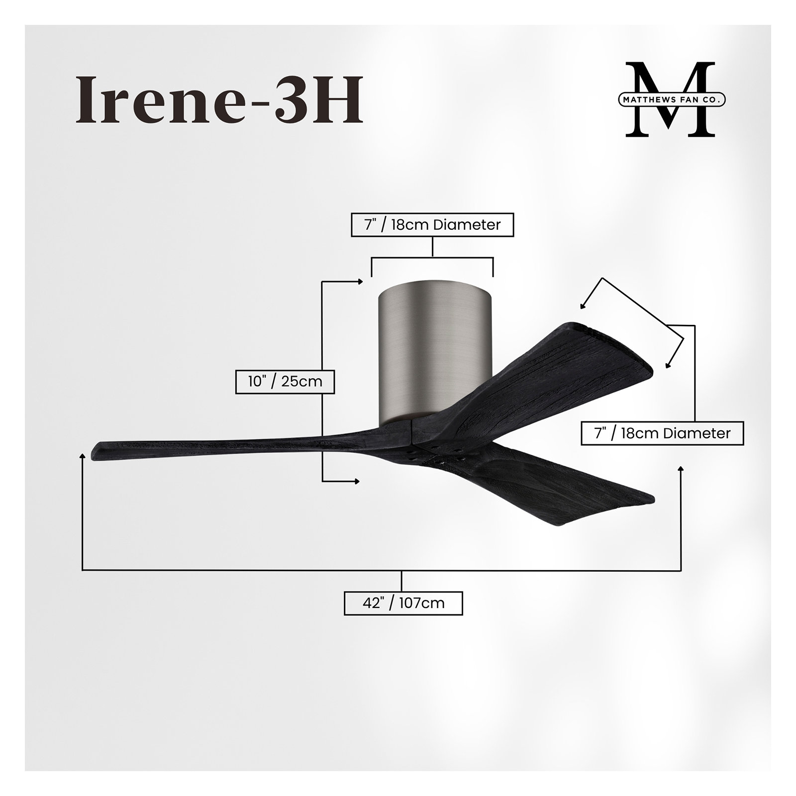 Olivier 3 Blade Ceiling Fan, Matte Black, Brushed Pewter, 42"