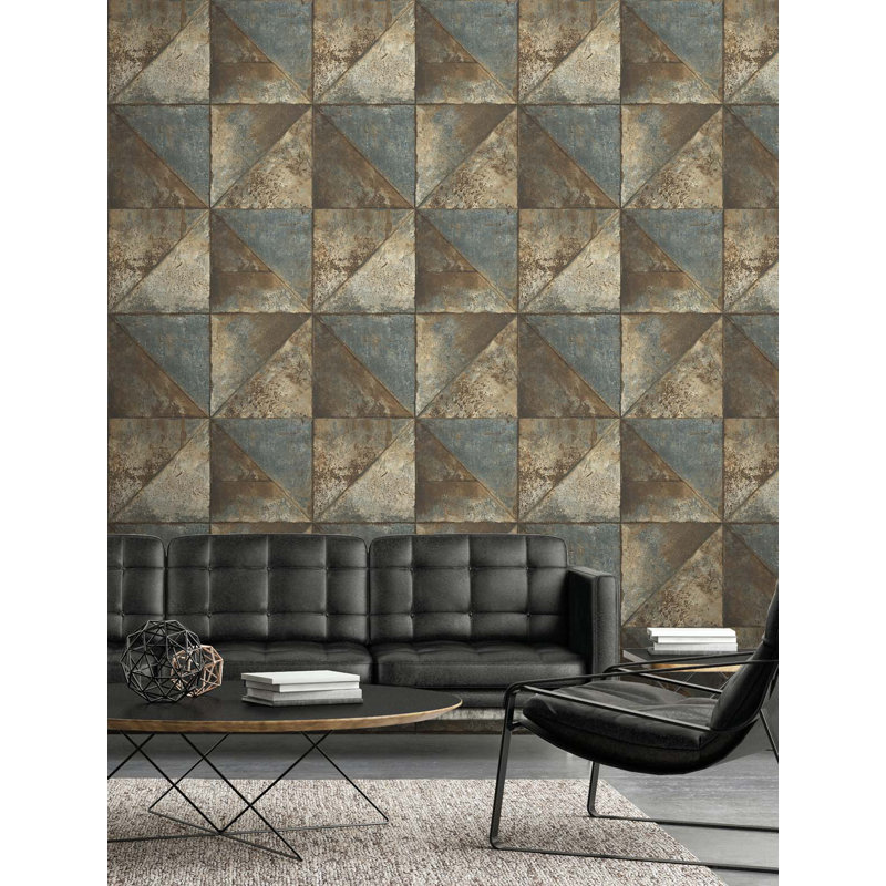 Papier peint formes géométriques Franceen, Bleu / Brun