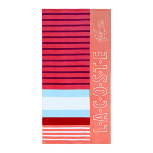 Lacoste Blue With Red Striped Hem Alligator Center Beach Towel