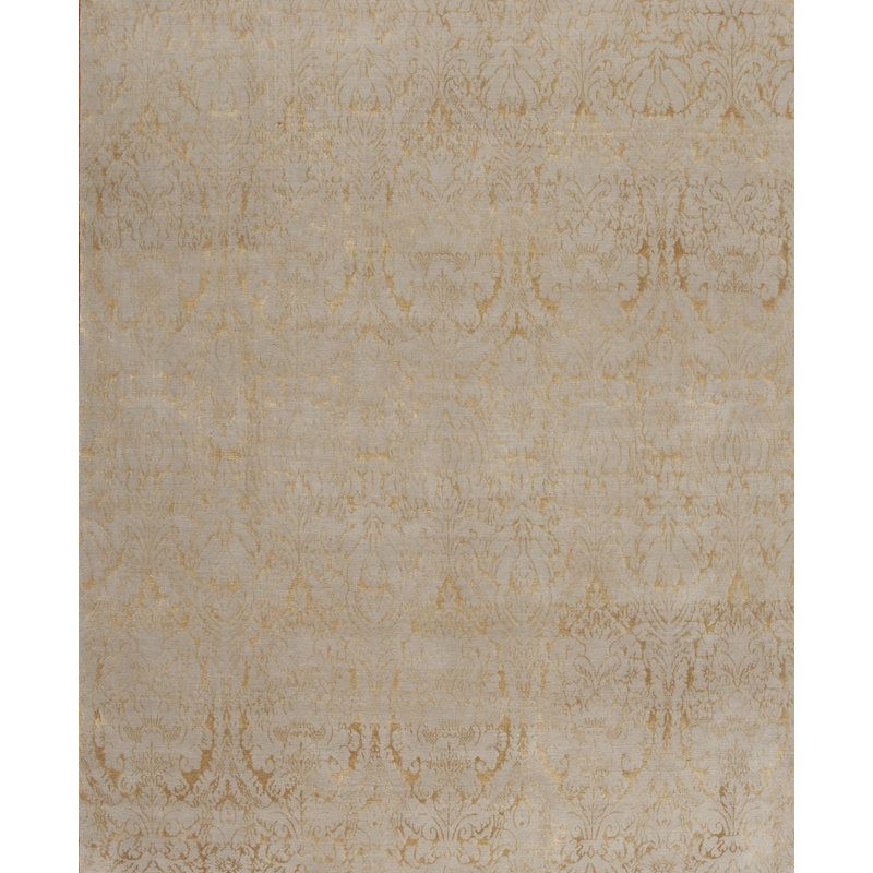 Modern Tibet Hand Knotted Damask Area Rug, Rectangle 4' x 6'