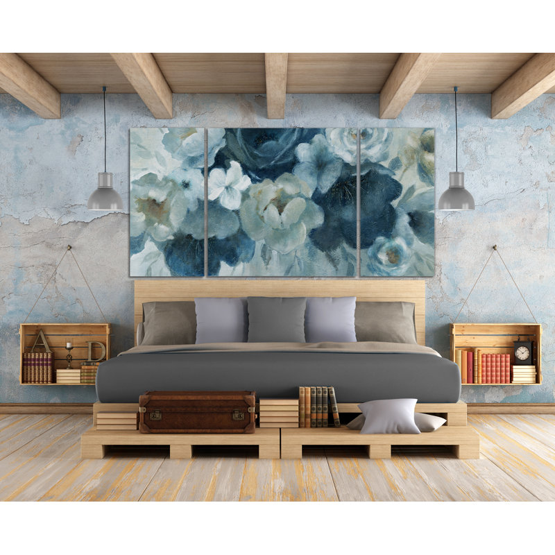 " Blue On Blue " 3 - Pieces Painting Print, 32" H x 64" W x 1.5" D