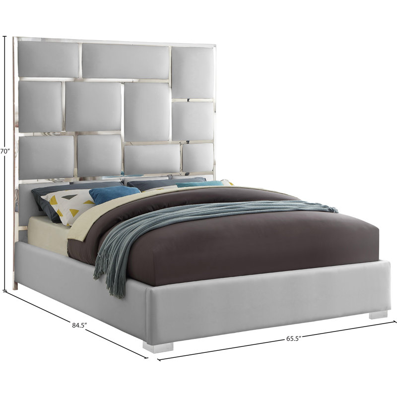 Uthyr Upholstered Panel Bed, Queen, White Vegan Leather