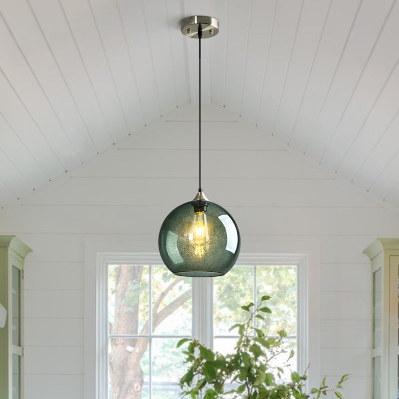 Luminaire suspendu moderne à 1 lumière pour îlot de cuisine Aarunya, H 8,66 po x l 9,84 po x P 9,84 po, Gris / vert