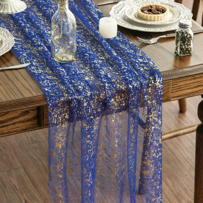Chemin de table en gaze bleu doré 120 pouces 10 pi, feuille métallique scintillante, anniversaire de mariage, décoration de table de fête pour la fête à la maison