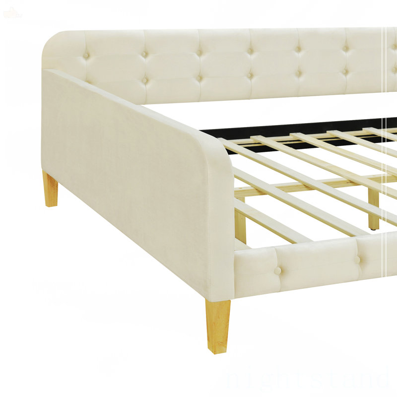 Full Size Upholstered Daybed With 4 Support Legs, Full / Double, Pink