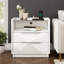 60cm White Modern High Gloss 2-Drawer Bedside Table with Glass Top & Charging Station-1838689626