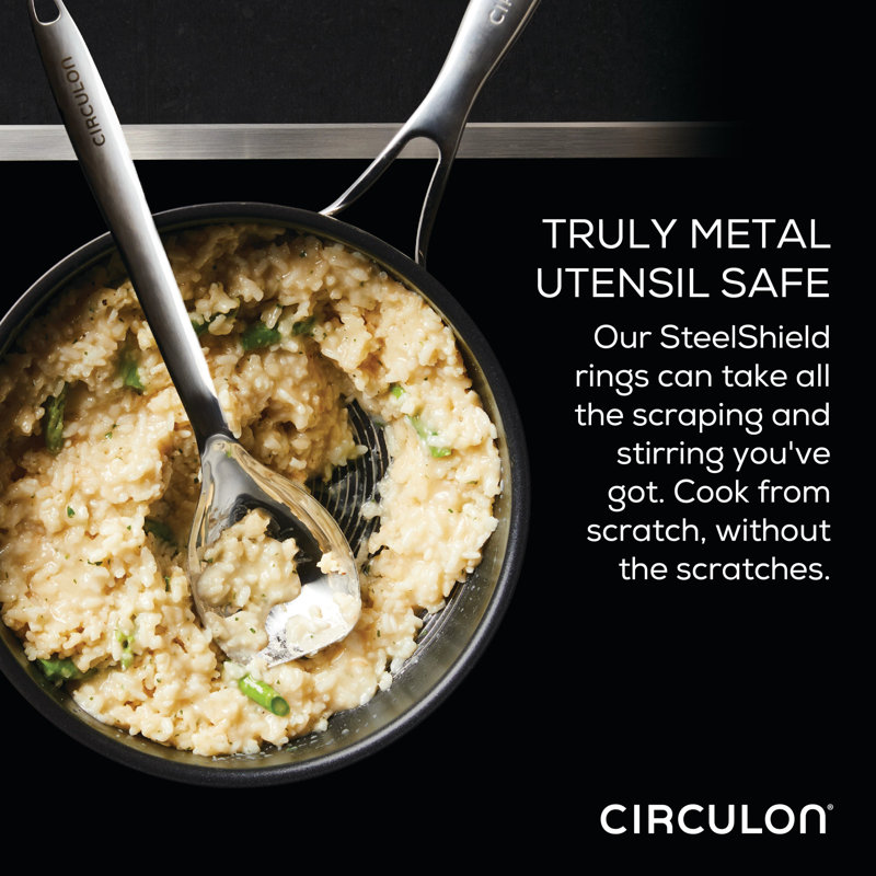 Circulon Clad Stainless Steel Chef Pan and Utensils with Hybrid SteelShield, 3 Piece, Silver