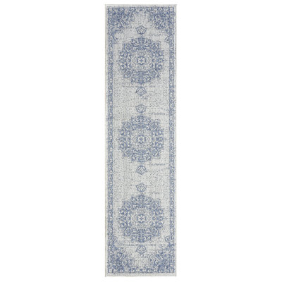 Tapis de couloir intérieur / extérieur bleu / gris Nicole Miller