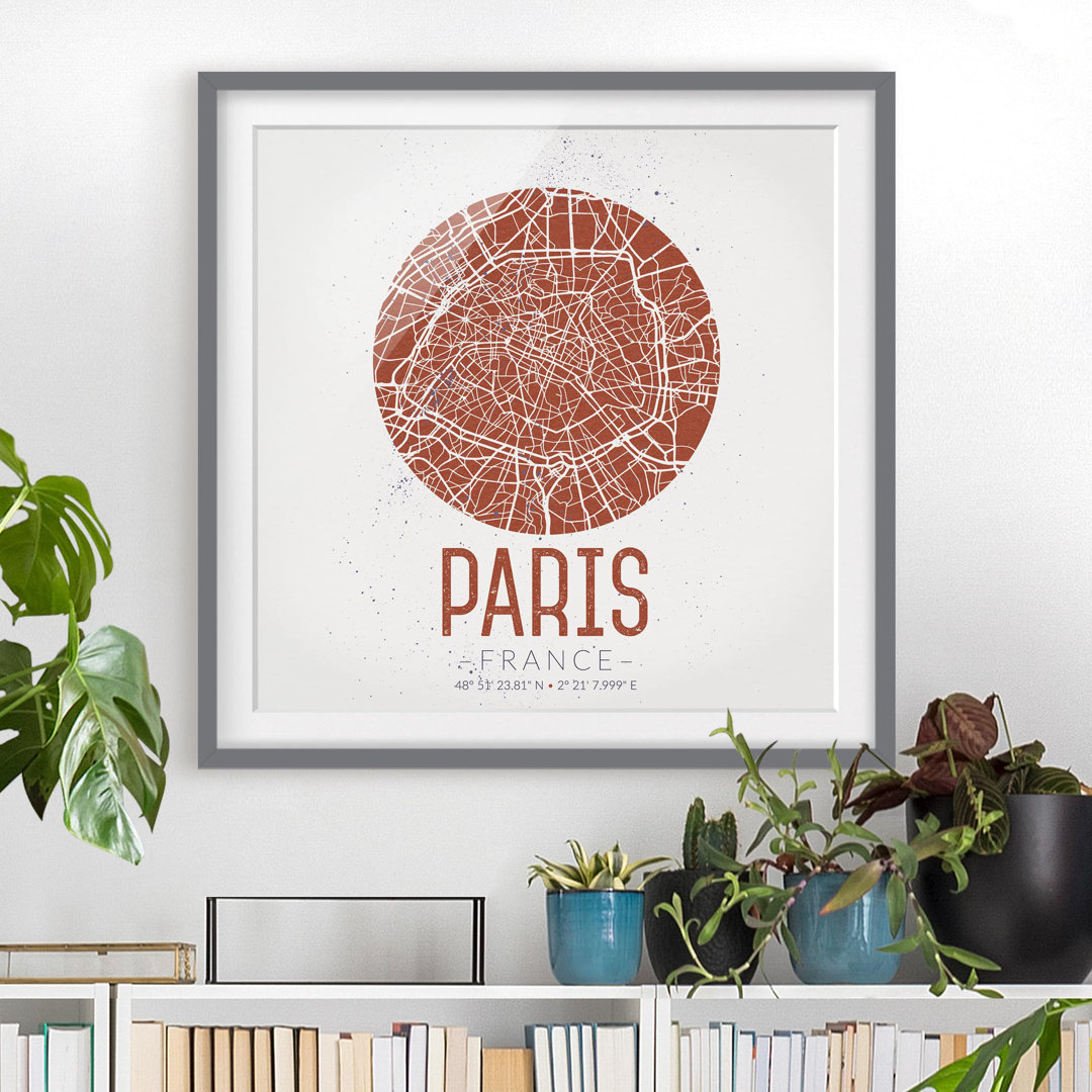 Gerahmtes Poster Paris-Stadtplan - Vintage