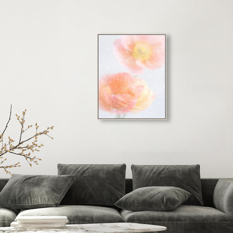 Hazy Camelias Print by Oliver Gal, 25"H x 31"W, Silver Floater Frame
