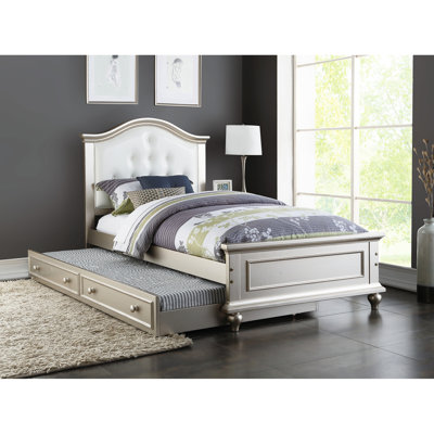 Lit simple moderne avec lit gigogne, en similicuir blanc, contreplaqué de pin et lit gigogne pour chambre à coucher,