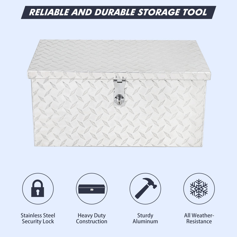 20 Inch Aluminum Diamond Plate Tool Box with Lock & Keys -Waterproof Storage Organizer for Trucks, RVs, Trailers