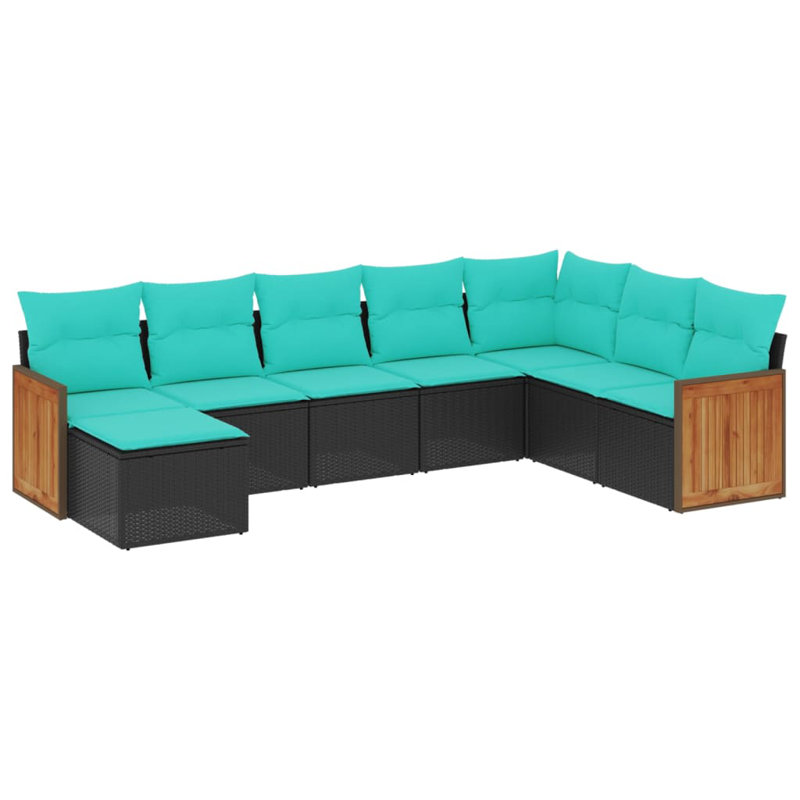  Ensemble de canapé de patio 8 pièces avec coussins en rotin de polyester noir