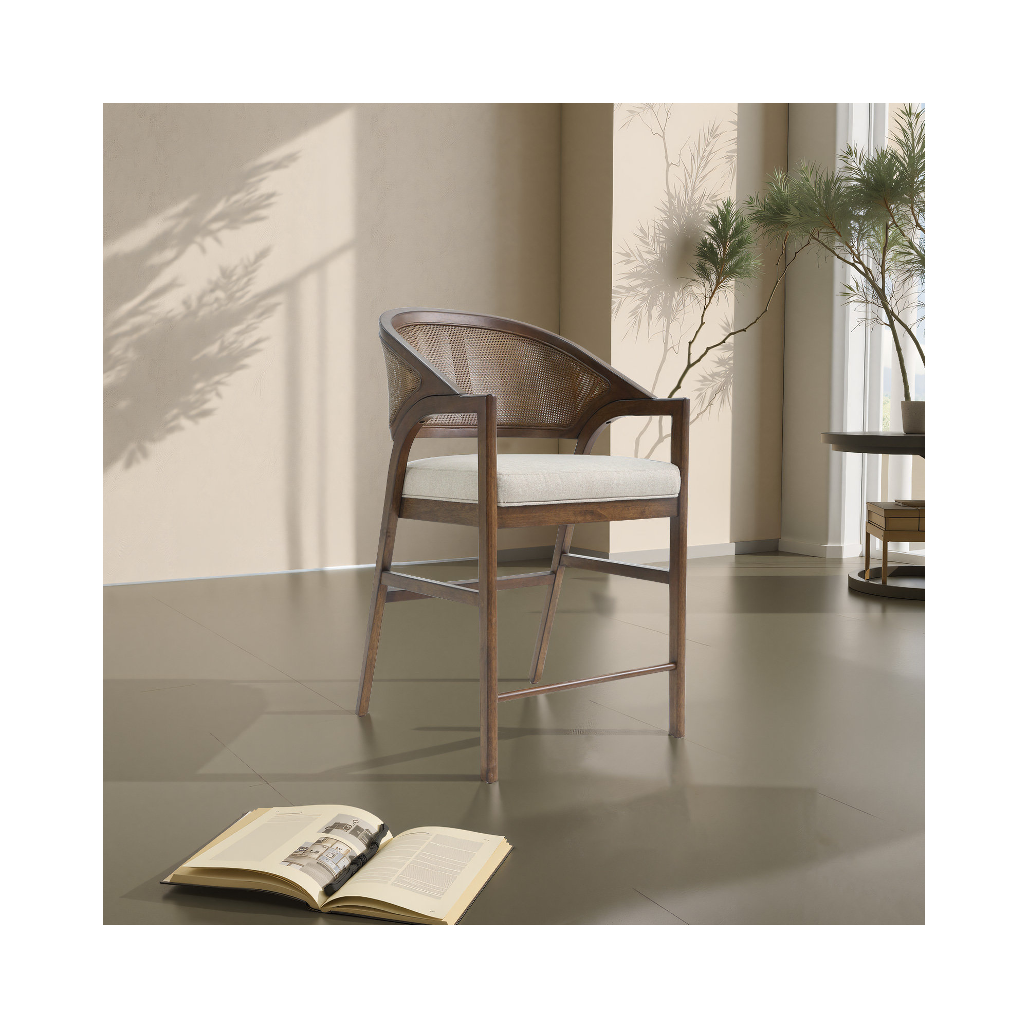  Foam Padding Wing Back Accent Bar Stools, Brown