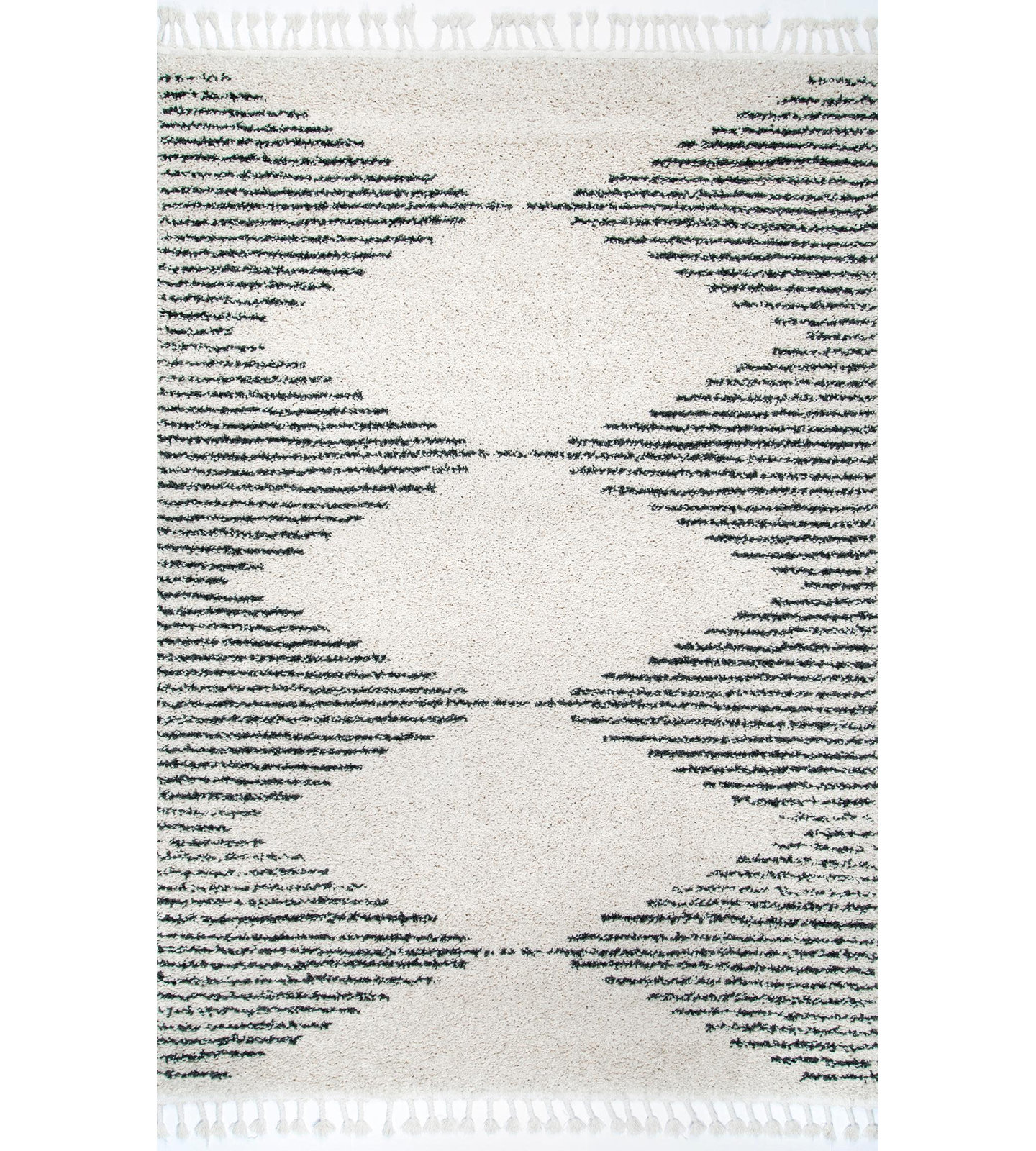 George Oliver Off White Charcoal Moroccan Shag Rug, Rectangle 3' x 5'