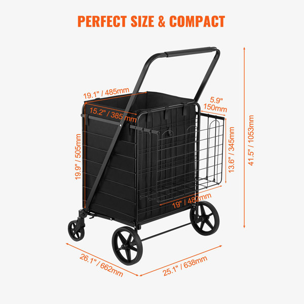 LIYU Folding Shopping Cart With Removable Waterproof Liner, 330LBS ...