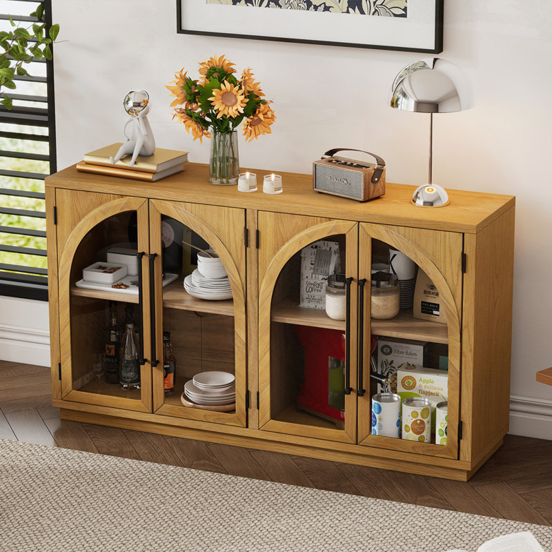 Buffet à 4 portes avec rangement, Bois naturel