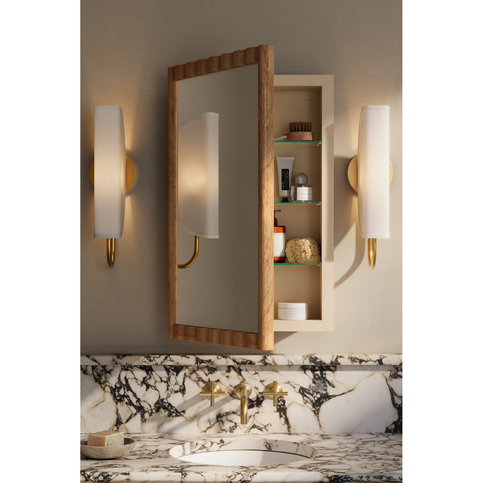 Purist Wall-Mounted Bathroom Sink Faucet, Vibrant Brushed Nickel, Cross Handle
