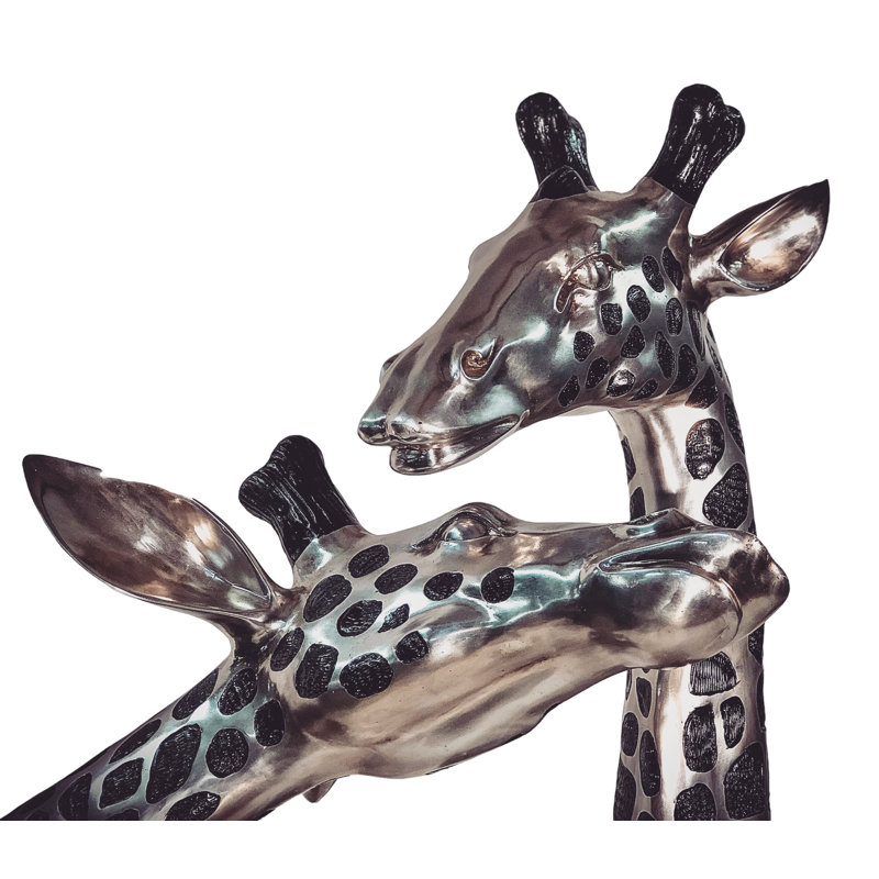 Giraffe Bronze Garden Statue, Black/Silver