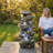 Rock Waterfall Outdoor Fountain with LED Lights & Cascading Tiers, Stone Effect Resin Garden Fountain for Patio Lawn Backyard-816679588