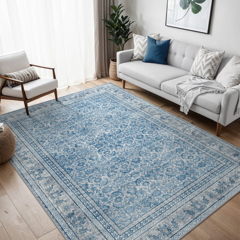 Vintage Look Machine Printed Area Rug, Blue, Rectangle 120 x 170 cm