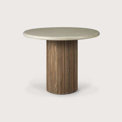 Roller Max outdoor dining table - varnished concrete top - reclaimed teak base - Light Grey - round