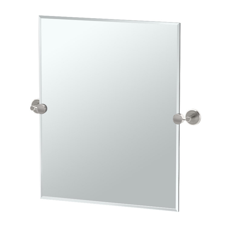 Rectangle biseauté sans cadre Latitude II | Miroir mural de meuble-lavabo pivotant, H 24 po x l 19,5 po, Nickel satiné