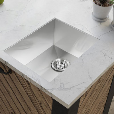 18" L x 15" W Under Mount Square Stainless Steel Bar Sink Single Bowl Kitchen Sink