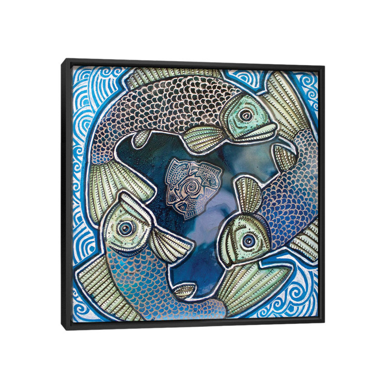 Triple Fish Swirl by Lynnette Shelley - Drawing Print on Canvas, 66.04 cm H x 66.04 cm W, Black Floater Frame