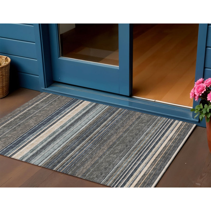 Tapis extérieur lavable rayé beige taupe 3 pi x 5 pi