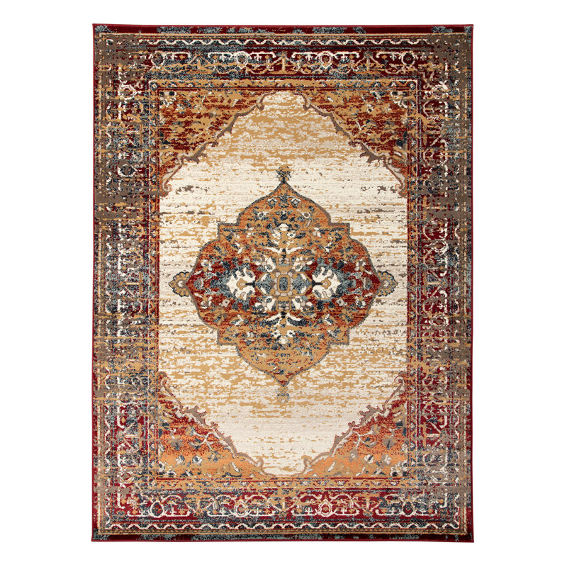 Tapis oriental à médaillon vieilli Dovev, Rectangle 7 pi 9 po x 9 pi 9 po