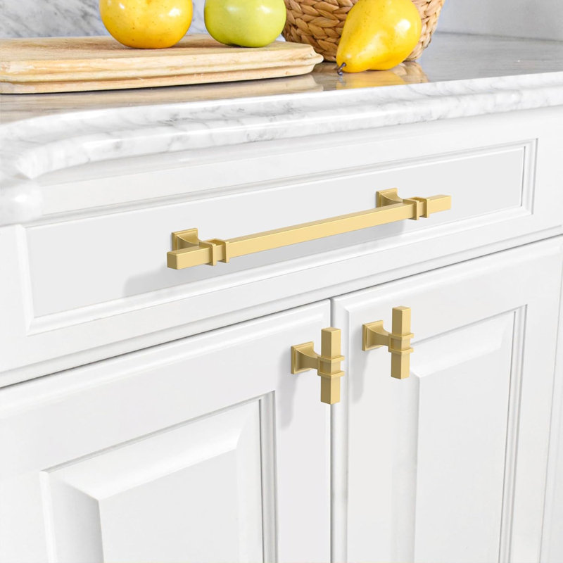 Paquet de 10 poignées d'armoire en or brossé - Poignées de tiroir centrales de 10 pouces - Quincaillerie d'armoire de cuisine et de salle de bain de qualité supérieure - Durable et facile à installer