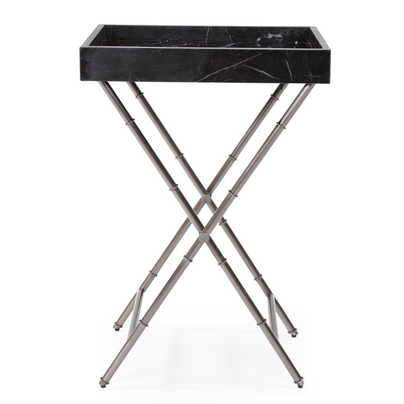 Arnlaugur Black Marble Tray Top End Table with Titanium Base
