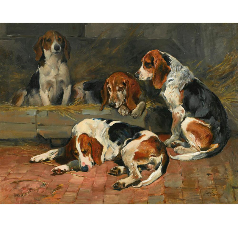 "Beagles - Pères de la meute" par John Emms - Toile tendue avec châssis, H 33 po x l 48 po