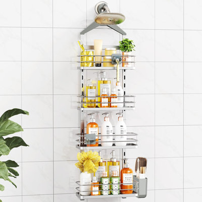 4 Tier Adjustable Shower Organizer ,Silver,comes with removable hook and storage box
