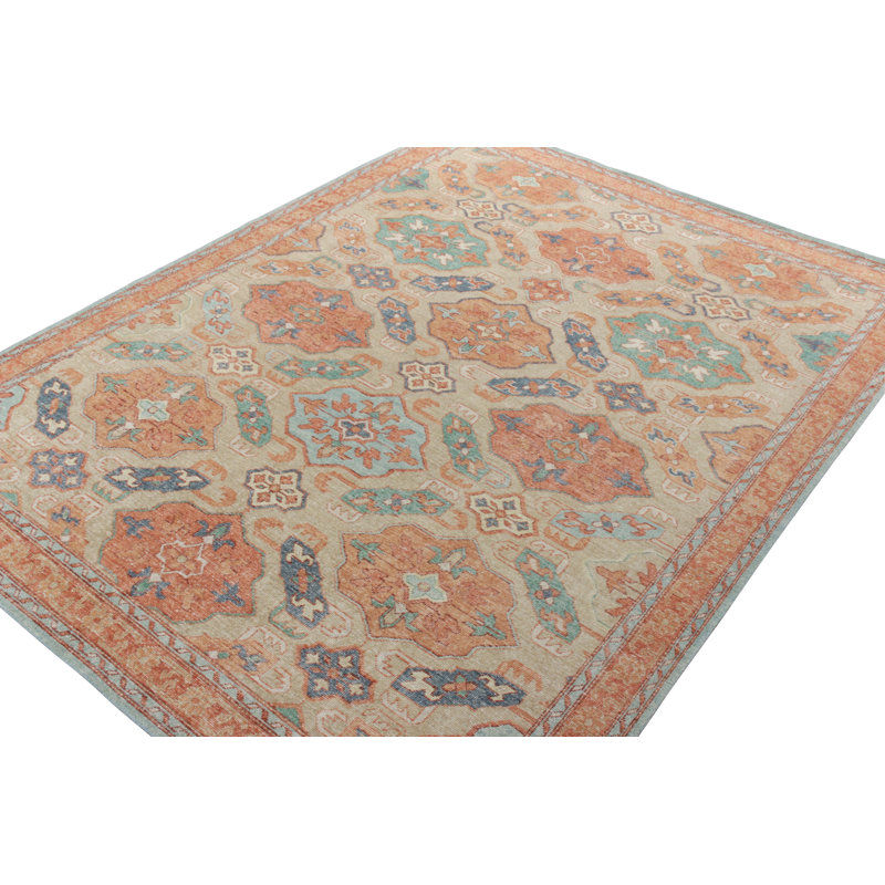 Distressed Homage Hand Knotted Wool Geometric Area Rug, Rectangle 12' x 18'