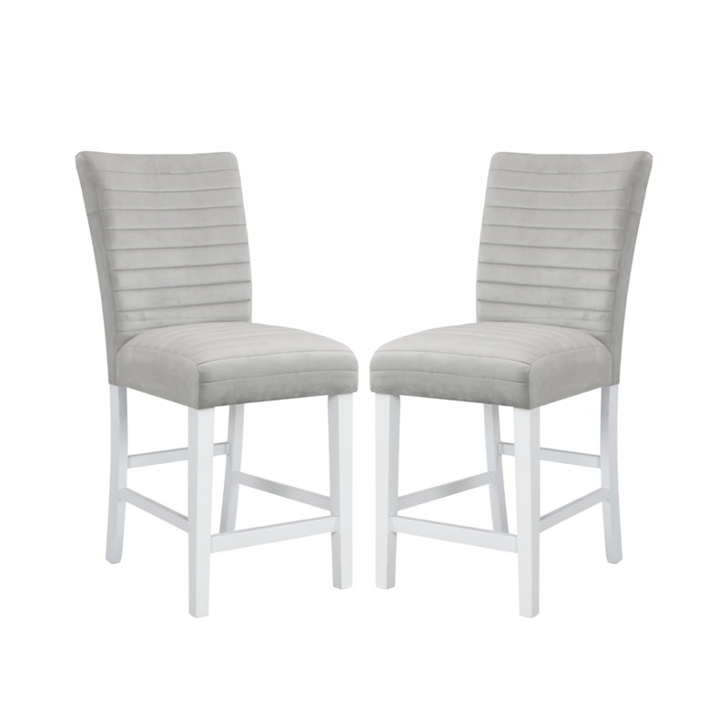 Ensemble de 2 chaises à hauteur de comptoir rembourrées en velours gris et blanc ultrabrillant
