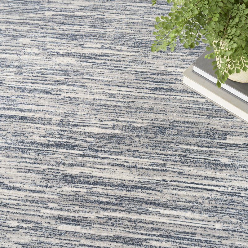 Abstract Machine Made Area Rug, Ivory Blue, Rectangle 183 x 274 cm