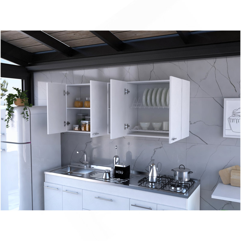 Armoire murale Portofino 150, double porte, deux tablettes extérieures, deux tablettes intérieures - blanc