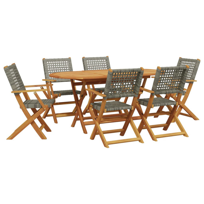 7 Piece Garden Dining Set Poly Rattan And Solid Wood, Grey