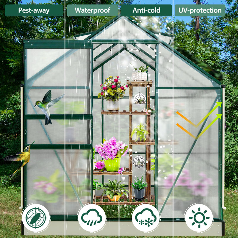 6.2 ft x 6.2 ft Walk-in Aluminum Frame Polycarbonate Hobby Greenhouse