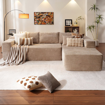 Boneless 105" 2 - Piece Upholstery Compression Sofa with 3 Seats, Corduroy Sectional Couch, No Assembly Required