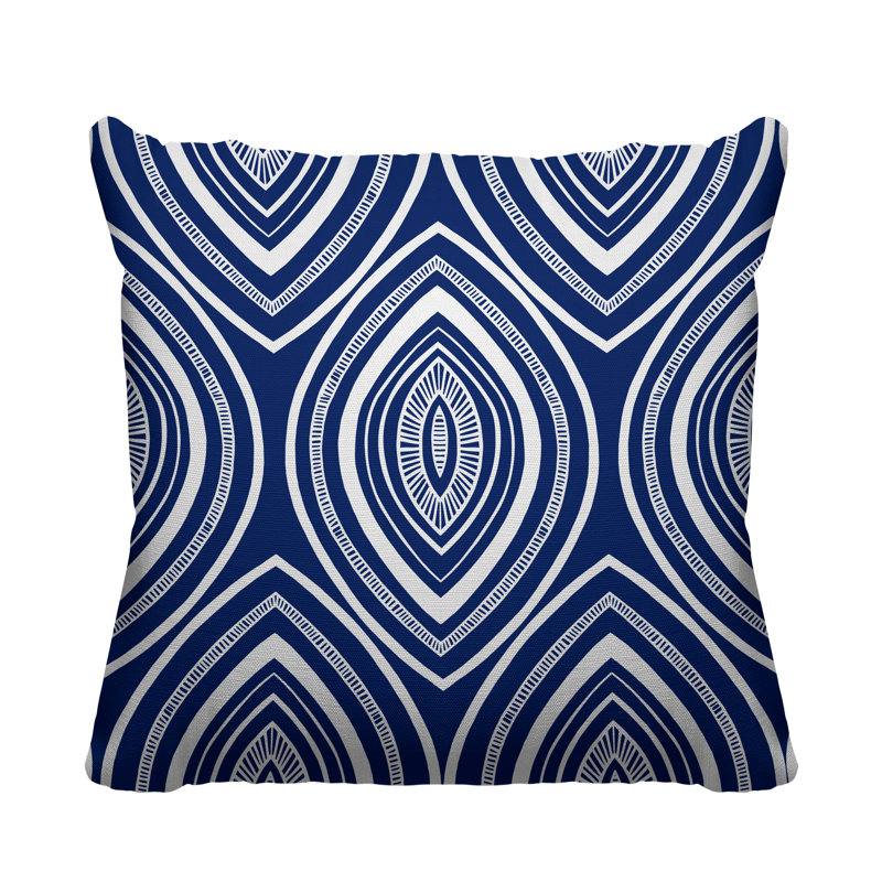 Coussin décoratif intérieur / extérieur Gateson Tribal, 19 po x 19 po, Bleu marine, Carré