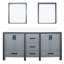 Meuble-lavabo double gris foncé de 72 po L avec plateau en quartz blanc et 30 miroirs - armoires et tiroirs-1136485193